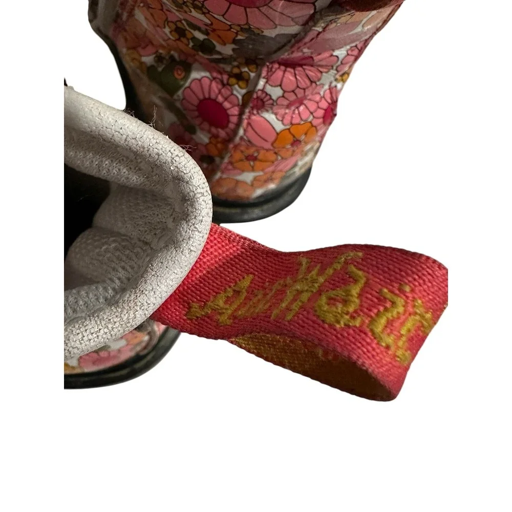 Doc Martens Boots Kids Size 12 Delaney Floral Ankle Side Zip Combat Pink Leather